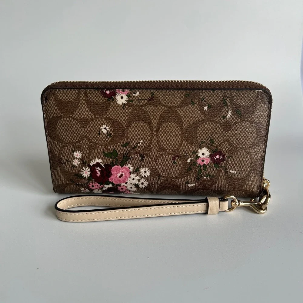 Coach‎ Accordion Zip Wallet Brown Floral Signature Canvas C2847 Like New